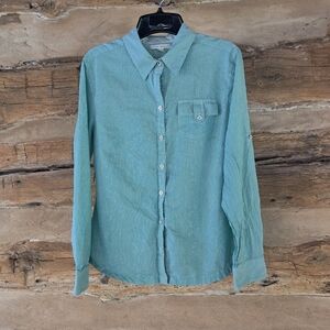 Banana Republic Green Striped Button Down Cotton Shirt Size Large